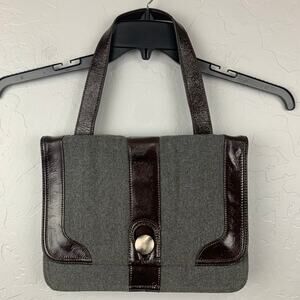 Hobo International Bag Gray Wool and Brown Patent Leather Old Money Classic